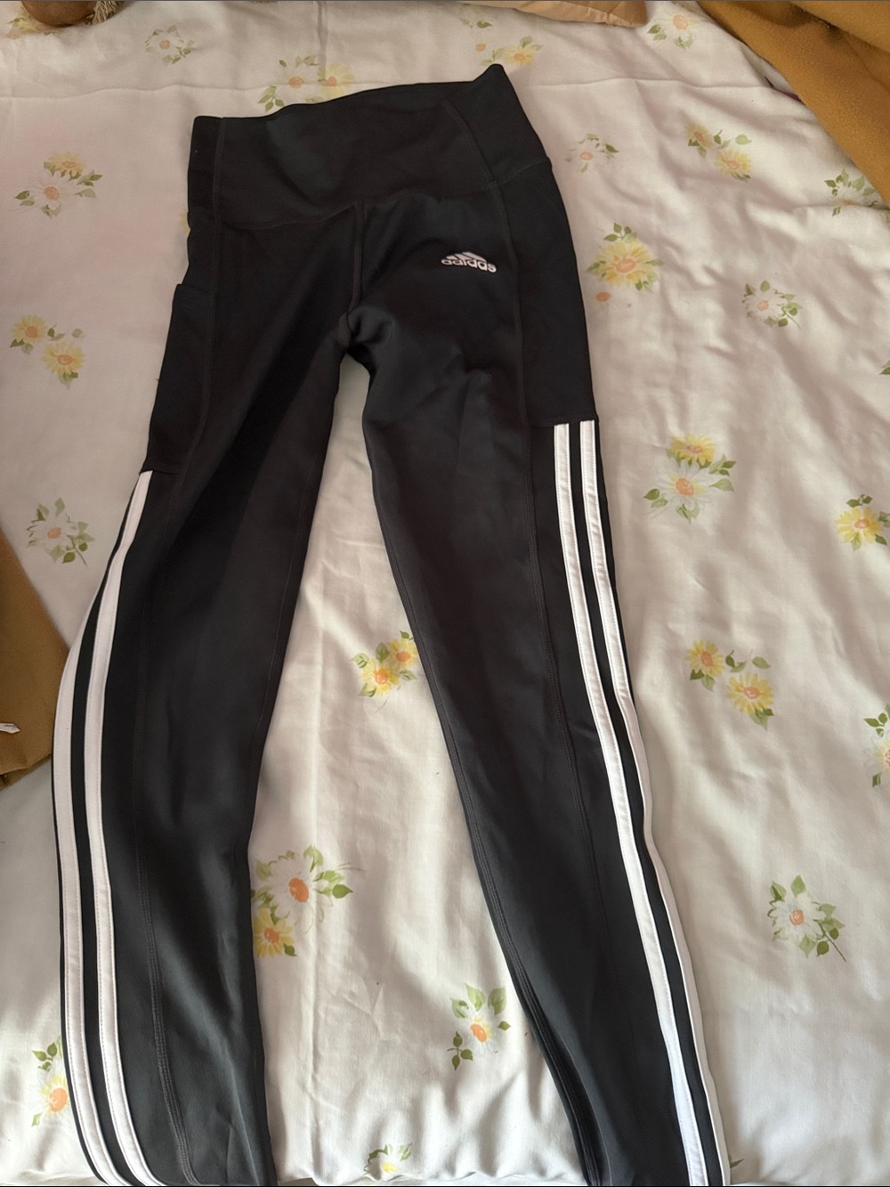 adidas Black Leggings with White Triple Side Stripes